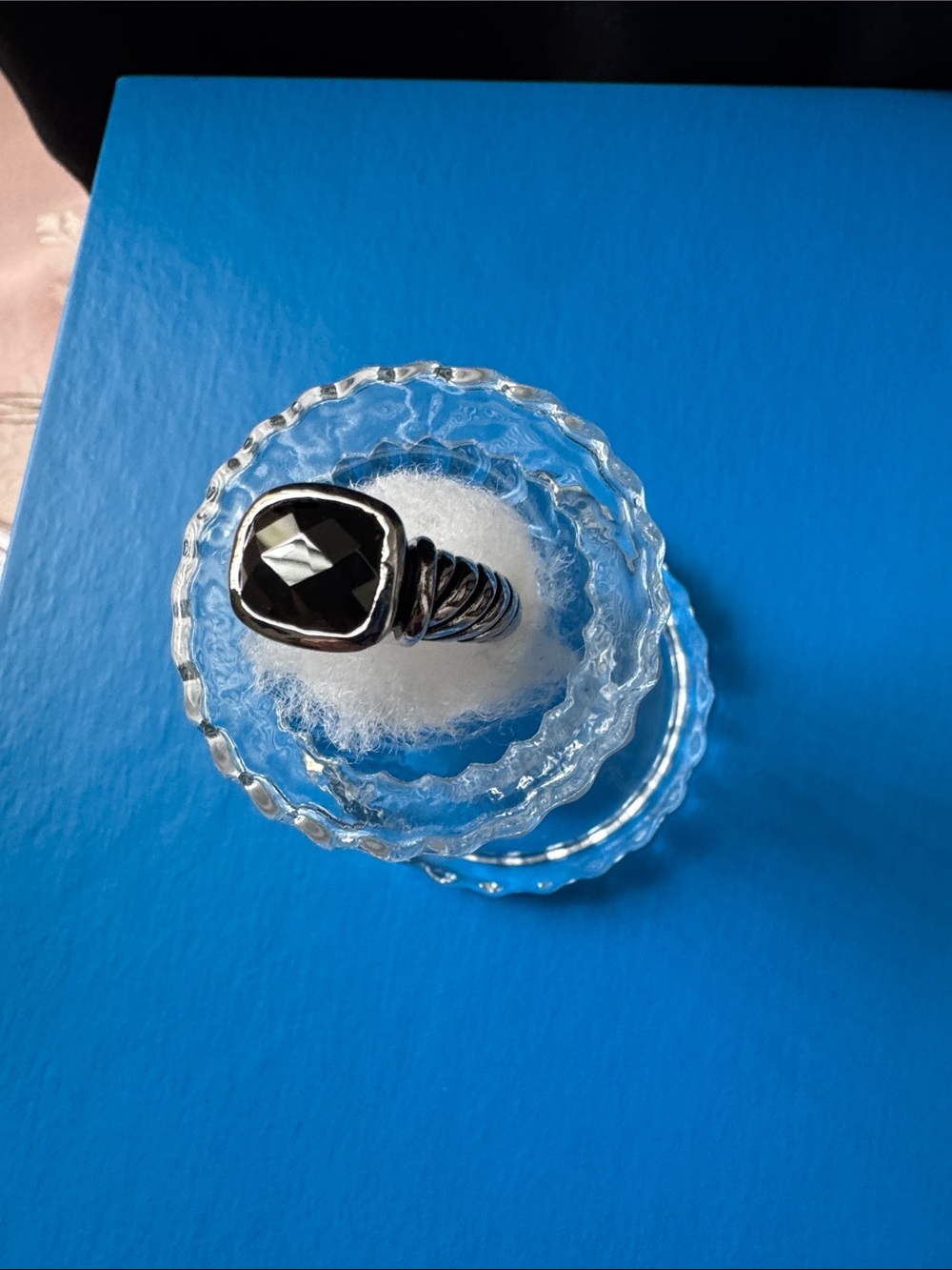 Premier Designs Black Faceted Stone Ring in Silver Tone